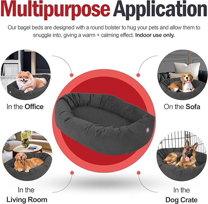 Majestic Pet 32 Inch Suede Calming Dog Bed Washable 32x23x7 (Inch) – Cozy Soft Round Donut Dog Bed with Spine Support for Dogs to Rest Their Head - Pet Bed Medium – Gray (2025)