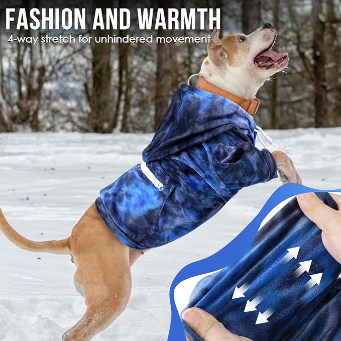 SlowTon Dog Hoodie Tie Dye - Warm Dog Sweater Hoodies with Pocket, Fall Winter Dogs Coat Jacket Pet Outfit Puppy Hooded Sweatshirt Clothes for Small Medium Large Dogs Boy Girl (Blue, 4XL)