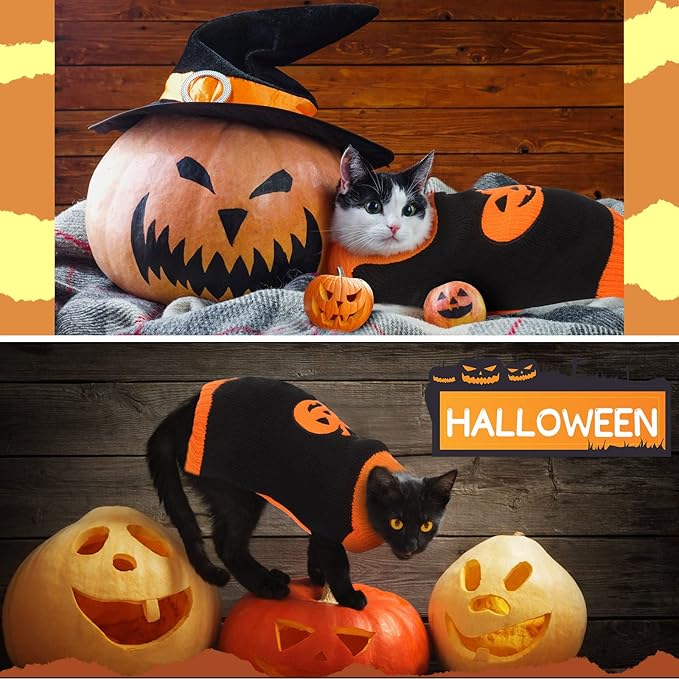 Sanwuta 3 Pieces Halloween Thanksgiving Christmas Dog Sweaters Sets Pumpkin Turkey Santa Puppy Dog Clothes Pet Knitwear for Dog Cat Pet Costume(Large)