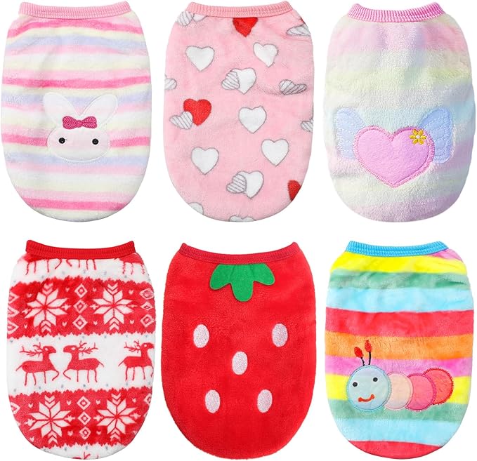 6 Pcs Puppy Clothes for Christmas Winter Warm Cute Pet Sweaters Flannel Dog Vest Paw Print Cat Clothes for Chihuahua Dachshunds Male Female Puppy(Animal Pattern,M(Body Length:11.8” Chest:15.7”))