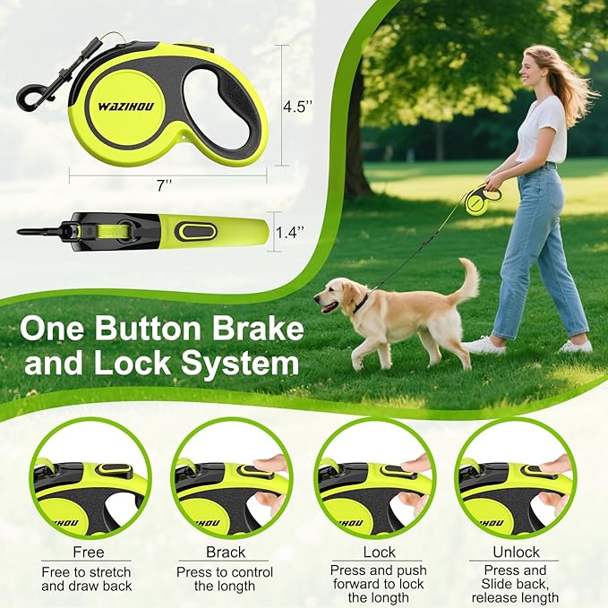 2025 New Model Retractable Dog Leash 18ft' - Detachable Poop Bag and Chew Proof Cable and Included Heavy Duty Reflective Retractable Leash for Small Medium Large Dogs up to 66 lbs