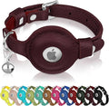OOPSDOGGY Cat Collar for AirTag Holder, Leather Kitten Collars with Elastic Strap & Bell, Non Breakaway Adjustable Small Pet Collars for Indoor & Outdoor for Boy, Girl (Burgundy)