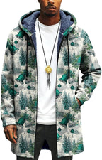 Mens Long Cardigan Hoodies Full Zip Fleece Lined Jackets Fashion Knitted Color Block Hooded Coat with Pockets