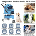 FDW Pet Stroller 3-Wheel Durable Foldable Cat Dog Stroller with Washable Liner Storage Basket Cup Holder,Blue