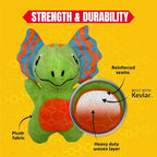 Bite Force - Durable & Strong Dog Toy Green Dino with Squeaker, Kevlar-Reinforced for Aggressive chewers.