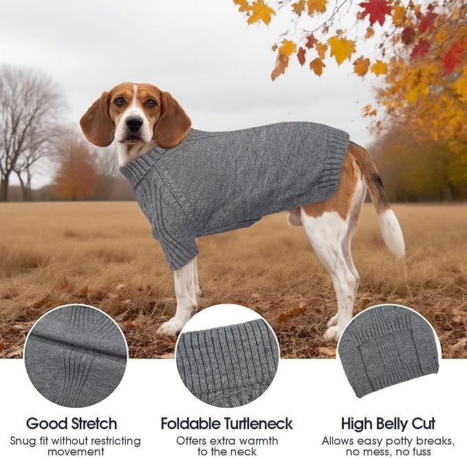 IECOii Dachshund Sweater,Turtleneck Dog Sweater for Small Medium Dogs Girl,Stretchy & Breathable,Warm Knitted Pullover Coat,High Neck Knitwear for Cold Weather Indoor & Outdoor Wear (Light Grey, M)