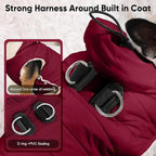 Fleece Lining Dog Hoodie with Harness Built in,Extra Warm Medium Dog Jacket in Winter Doggie Coats with Drawstring Hooded,Red XL