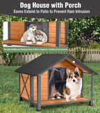 Insulated Dog House, Outdoor Dog House for Winter, Weatherproof Wooden Dog Kennel with Porch, Iron Frame, Openable Roof & Removable Floor