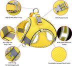 AIITLE Teacup Puppy Harness with Leash - Adjustable Soft Vest with Magic Magic Tape & Reflective Safety Strips, Easy-Put-On for Poodles, Pomeranians - Gym, Hiking, Travel (Yellow, S)