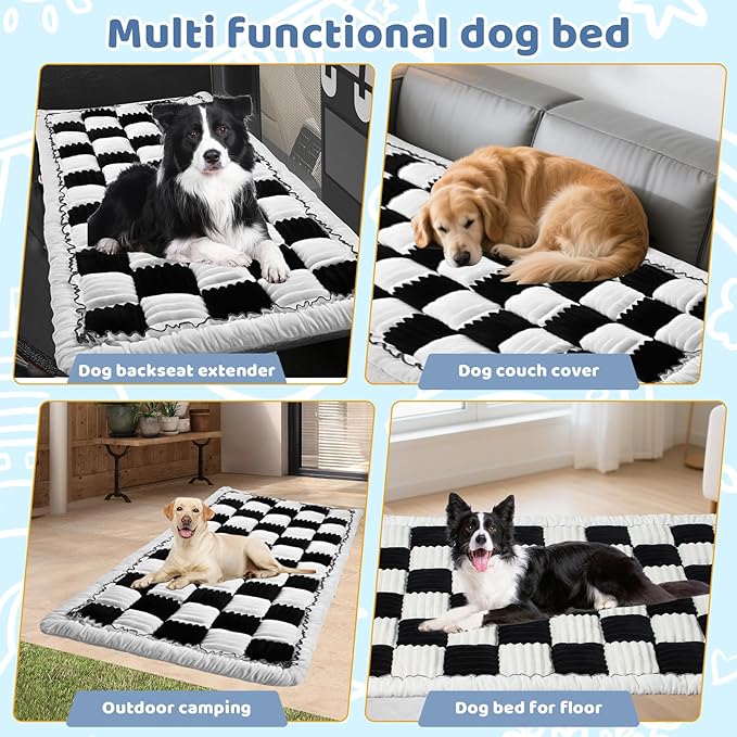 Backseat Dog Bed Mat for Car: 27.6" x 52" Non-Slip Dog Bed for Back Seat - Soft and Comfortable Dogs Blanket - Washable Travel Pet Mat Seat Protector Fit for Back Seat Cover, Grid