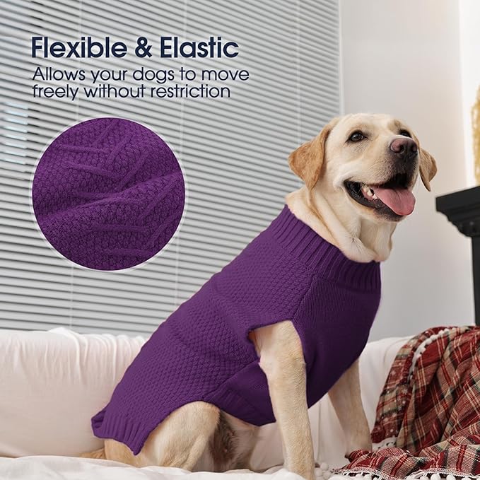 IECOii Dog Sweaters for Large Dogs,XXL Dog Sweater Warm Pullover Vest for Winter,Knitted Dog Sweater Large Size Dog Sweatshirt for Extra Large Dogs boy Girl,Golden Retriever,Pitbull,Purple-2XL