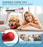 Durable Dog Chew Toy for Aggressive Chewers, Tough Natural Rubber Squeaky Dog Toy with Irresistible Beef Flavor, Dental Care, Teeth Cleaning & Boredom Relief for Medium & Large Dogs (Red)