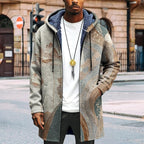 Mens Long Cardigan Hoodies Full Zip Fleece Lined Jackets Fashion Knitted Color Block Hooded Coat with Pockets