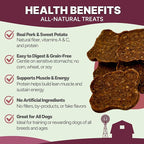 Gaines Family Farmstead Sweet Potato & Pork Dog Treats – 6 oz Pouch, Tastes Like Bacon! Chewy, Natural, Grain-Free, Limited Ingredient, Healthy Chews and Training Treats for Dogs, Made in USA