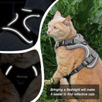 Cat Harness and Leash Set for Walking Escape Proof, Adjustable Soft Kittens Vest with Reflective Strip for Cats, Comfortable Outdoor Vest, Cat Car Leash, Grey, XXS