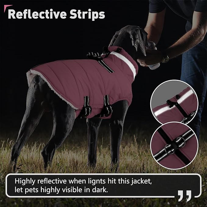 Dogcheer Dog Coat with Harness, Waterproof Dog Jacket Adjustable Winter Coat with Zipper, Christmas Puppy Snow Jacket Fleece Sweater for Small Medium Large Dogs - Light Pink XS