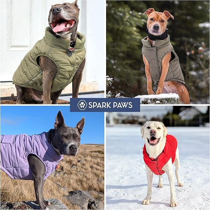 Spark Paws Dog Winter Jacket, Water-Resistant Coat, Warm Reflective Windproof Fleece-Interior, for Medium and Large Dogs - Red - M