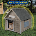 Outdoor Dog House Waterproof for Medium Small Dogs with Anti-Chewing Iron Frame, Adjustable Vent Window, Indoor & Outdoor Doghouse Kennel Puppy Shelter, Easy Clean and Assemble (26" L*31.9" W*32" H)