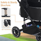 Pet Stroller with 4 Wheels, 3 IN 1 Folding Puppy Strollers for Small/Medium Dogs Cats up to 50lbs, Lightweight Pet Travel Carrier with Detachable Cushion, Storage Basket and Cup Holder, Black