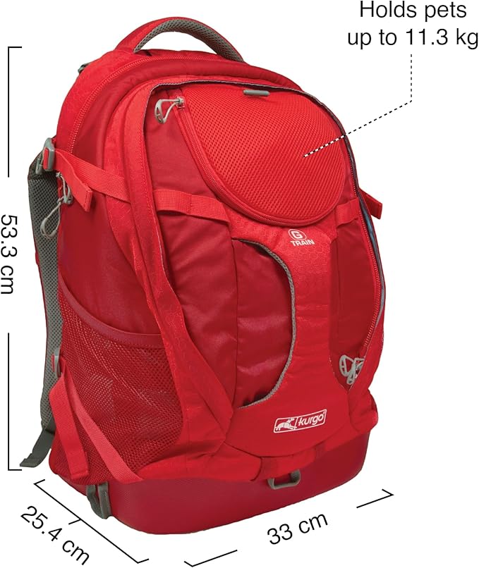 Kurgo G-Train Dog Carrier Backpack - Comfortable Travel Bag for Pets Up to 25 lbs - Waterproof Bottom - Multi-Compartment Pack - Dog Hiking Gear - Rugged Adventure Backpack - Red