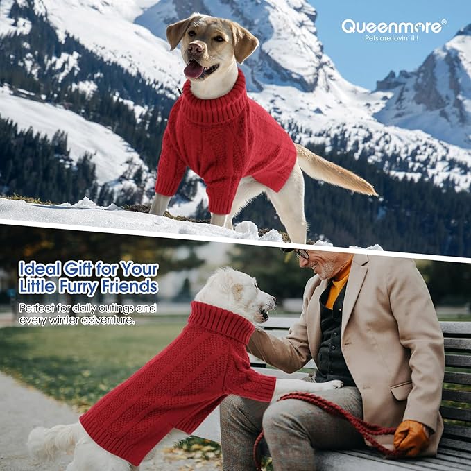 Queenmore XXL Dog Sweater,Large Dog Sweaters for Dogs Girls Boys,Xmas Turtleneck Pullover Sweaters for Large Dogs,Cold Weather Doggie Sweatshirt Knitwear for Golden Retriever,Labrador(Red,XXL)