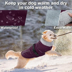 Lelepet Warm Dog Coat Waterproof Dog Jacket for Large Dogs Reflective Fleece Vest with Adjustable Buckle Hook & Loop Windproof Cold Weather Coats for Small Medium Large Dogs, Dark Purple, L