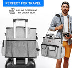 Airline Approved Dog Travel Bag with 2 Dog Treat Training Pouches, Tote Organizer for Weekend Pet Travel Supplies & Accessories, 2 Collapsible Bowls, 2 Food Container (Grey)