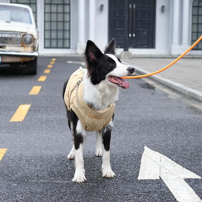 Dog Jacket with Harness,Fleece Lined Warm Puppy Coat for Winter,Soft Windproof Small Dog Vest,Khaki M