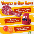 KIPRITII Heavy - Duty Dog Chew Toys for Aggressive Chewers – 6 Pack Tough Dog Toys Include Indestructible Chew Bone, Interactive Tug Toys & Squeaky Balls, Ideal for Medium & Large Breeds Dogs