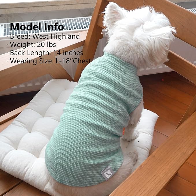 KYEESE 2Pack Dog Shirts Waffle for Small Dogs Stretchy T-Shirts Lightweight Tank Top Sleeveless Vest Breathable Cat Tee, Small, Green+Grey