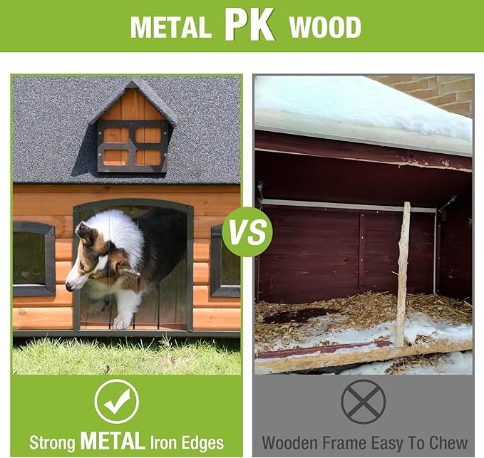 GUTINNEEN Dog House Outdoor with Strong Metal Frame Dog Kennel for Small to Medium Dogs Puppy Cage for Winter Weatherproof