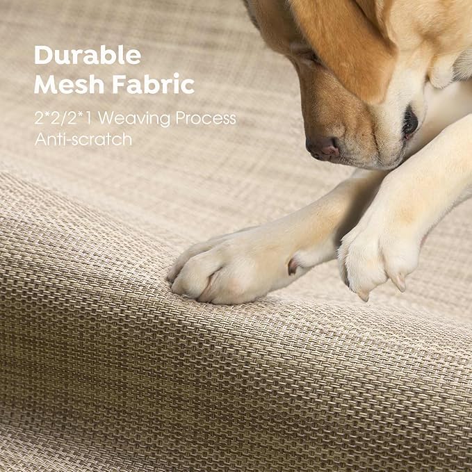 Veehoo Original Outdoor Elevated Dog Bed, Cooling Raised Dog Cot for Large Dogs, Portable Standing Pet Hammock Platform with Washable Breathable Mesh, No-Slip Feet, XX-Large, Beige Coffee, CWC2201