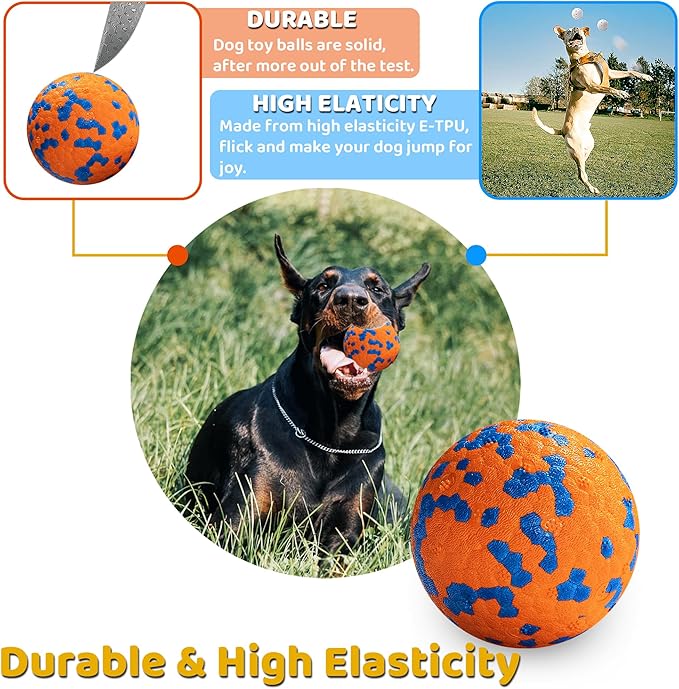Dog Balls, Indestructible Dog Toy Ball for Aggressive Chewers, Durable High Elasticity Interactive Ball for Training Dog Catch and Fetch, Large Medium Small Dog and Puppies(Orange, 2.5in, 2pcs)