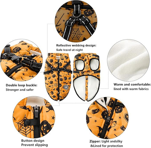 Aiboria Dog Jackets Windproof Outfit Coat Dog Vest Harness Puppy Warm Jacket Halloween Orange 3XL