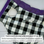 DJANGO Reversible Puffer Dog Coat – Warm Winter Dog Jacket & Water-Repellent Insulated Dog Coat w/Harness Hole, Windproof, Adjustable Fit for Small & Medium Dogs, Dachshunds – Violet Purple, Small