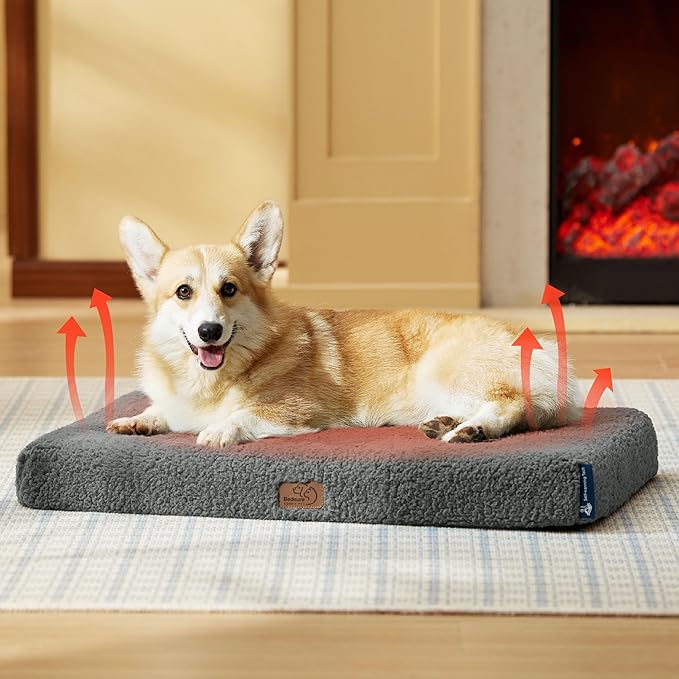 Bedsure Self Warming Dog Bed for Medium Dogs - Comfy Puppy Beds with Removable Washable Cover, Orthopedic Egg Crate Foam Pet Mat, Suitable for Pet Up to 30 lbs