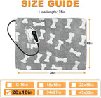 Bestio Dog Heating Pad 28×18 in Upgraded Smart Switch, Added Constant On Function UL&MET Dual Certification Waterproof Heated Dog Cat Bed Anti-bite Wire Rope and Washable Cover - Grey