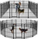 Square Steel Pipe Dog Fence Outdoor 16 Piece Panels 47" Height Anti-Rust Heavy Duty Dog Playpen with Doors Portable for Yard RV Camping, Total 36FT, 103 Sq.ft, Snowy Black