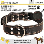 ADITYNA Heavy Duty Leather Dog Collar for Large Dogs - Soft and Strong Black Leather Collar for Walking and Training (Large: Fit 17" - 23" Neck, Black)