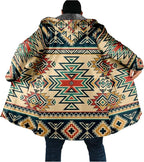 Mens Aztec Print Hoodie Heavyweight Cotton Fleece Jacket Zip Up Warm Long Sleeve Hooded Winter Midi Coat