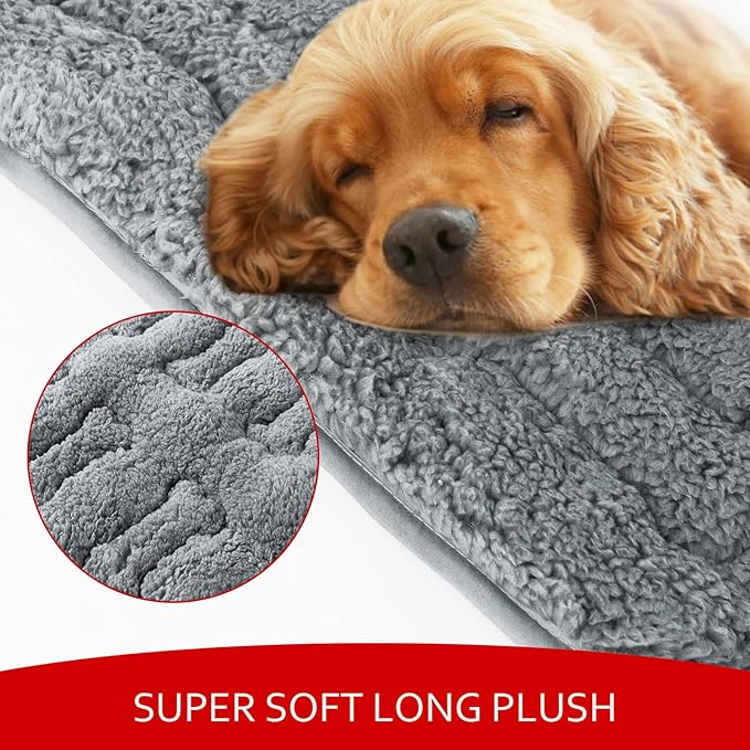 Dog Bed Crate Mat(24" X 18") 2 Pack, Soft Plush Dog Bed Pad Machine Washable Crate Pad, Grey