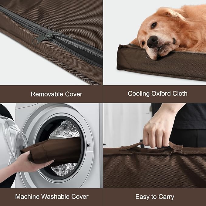 Outdoor Dog Bed for Small Dogs & Cats, Waterproof Dog Crate Mat Orthopedic Egg Crate Foam with Washable Removable Oxford Cover, Brown