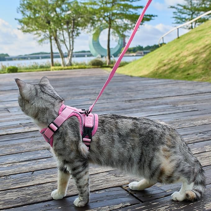 Cat Harness and Leash Set Escape Proof Tactical Medium Kitten Harness Emotional Support Cat Vest, Pink, M