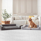 Orthopedic Dog Beds for Extra Large Dogs, Waterproof XL Pet Bed with Sides, Non-Slip Bottom and Egg-Crate Foam Large Pet Couch Sofa with Washable Removable Cover, Light Grey