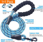 Reflective Dog Collar Padded with Soft Neoprene Breathable Adjustable Nylon Dog Collars for Small Medium Large Dogs (Large (Pack of 1), Vivid Blue Plaid Collar+Leash)