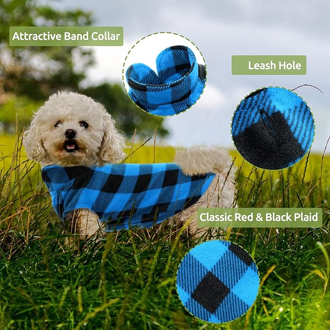 KAMA BRIDAL Spring Autumn Winter Coat Pullover Fleece Vest for Cats Small and Medium Dogs Thin Sweater Blue & Black Plaid (Blue, XXXS)