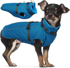 PUMYPOREITY Winter Fleece Coat for Small Dogs, Reflective Dog Jacket with Harness Built in, Waterproof Warm Coat for Dogs, Cold Weather Coats for Outdoor, Therma Windproof Pet Snowsuit, Blue,XS