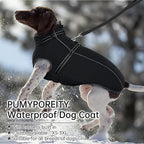 PUMYPOREITY Dog Jackets for Large Dogs, Warm Dog Winter Coat with Harness Built in, Fleece Jacket with Back Zipper, Cold Weather Coats for Outdoor, Waterproof & Windproof Pet Snowsuit, Black, XL