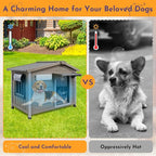 Outdoor Dog House Weatherproof Large Wooden Dog Kennel Indoor for Small Dogs with Chew-Proof Frame, Oxford Fabric Window, Removable Floor Pet Shelter (Grey, 30.1" D x 18.3" W x 24" H)