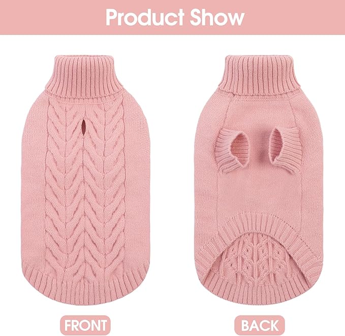 Dog Sweaters for Large Dogs Classic Turtleneck Dog Christmas Sweater Thick Warm Pullover Female Puppy Pet Stretch Knitwear Fall Winter Clothes with Leash Hole(Pink, XL)